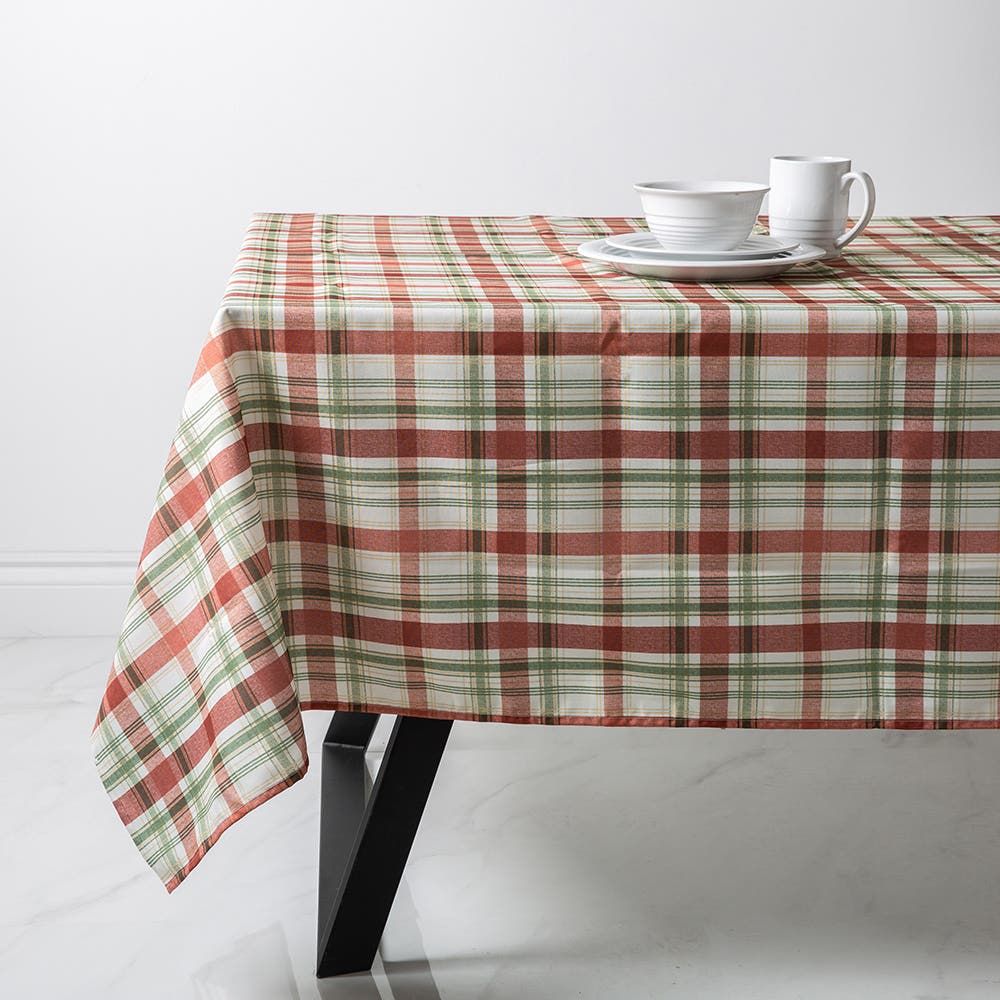 Easycare Printed 'Maxwell Plaid' Polyester Tablecloth 58"x78" (Rust)