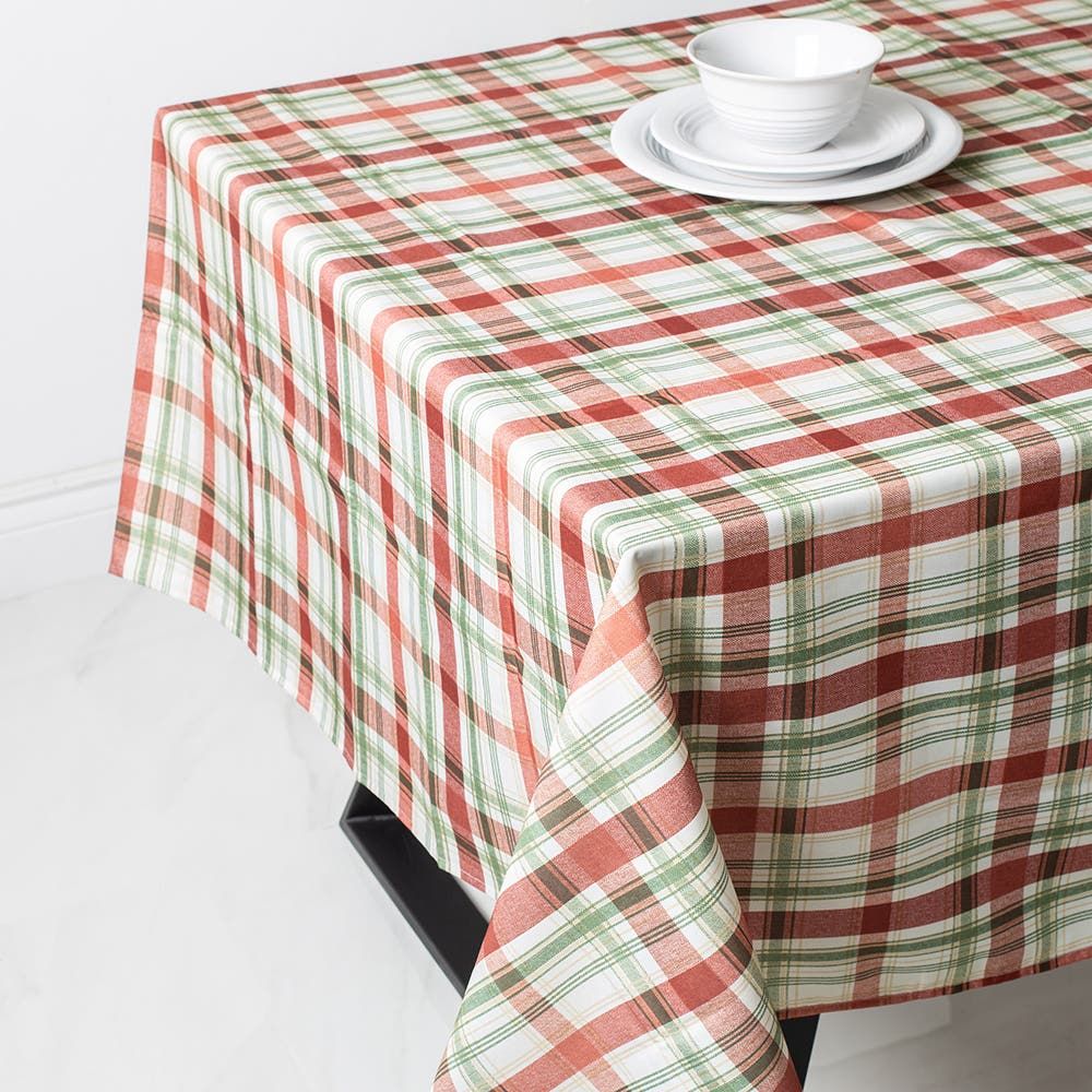 Easycare Printed 'Maxwell Plaid' Polyester Tablecloth 58"x78" (Rust)