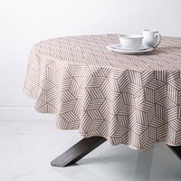 Texstyles Printed 'Canasta' Polyester Tablecloth 70" Round (Beige)