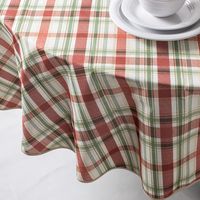 Easycare Printed 'Maxwell Plaid' Polyester Tablecloth 70" Round (Rust)