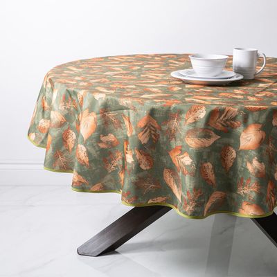 Texstyles Printed 'Subtle Leaves' Polyester Tablecloth 70" Round (Grn)