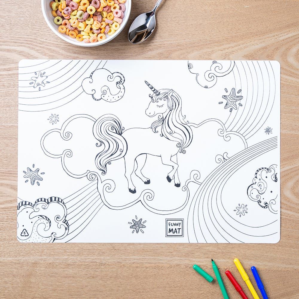 Funny Mat Colour Wash Colour 'Unicorn' Placemat (White)