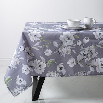 Texstyles Printed 'Dahlia' Polyester Tablecloth 58"x78" (Grey)