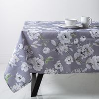 Easycare Printed 'Dahlia' Polyester Tablecloth 58"x78" (Grey)