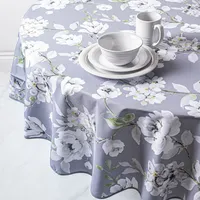 Easycare Printed 'Dahlia' Polyester Tablecloth 70" Round (Grey)