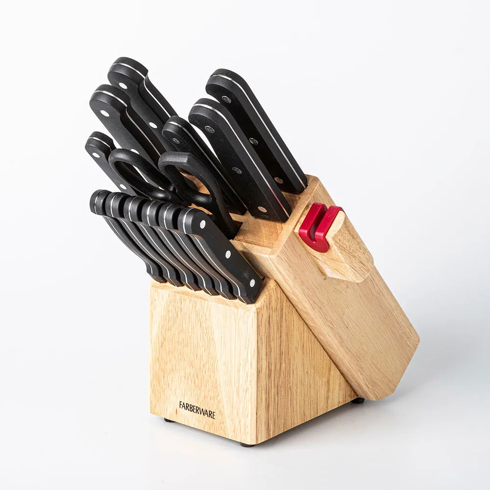 Farberware Self Sharp Wood Knife Block Combo - Set of 14 (Natural)