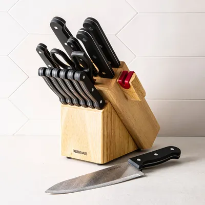 Farberware Self Sharp Wood Knife Block Combo - Set of 14 (Natural)