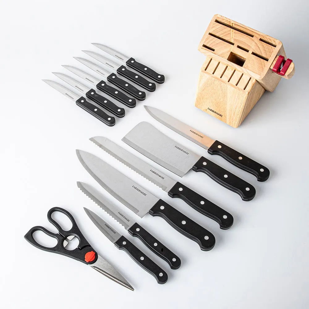 Farberware Self Sharp Wood Knife Block Combo - Set of 14 (Natural)