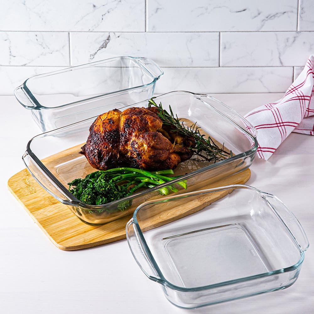 Libbey Baker's Basics 2-Piece Glass Casserole Baking Dish Set with Plastic Lids