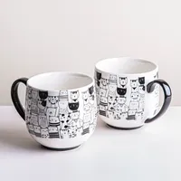 Bia Paws Cafe 'Cat' Bone China Mug - Set of 2 (Black/White)