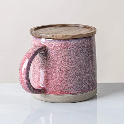 Bia Reactive Glaze Stoneware Mug with Acacia Lid (Purple/Red)