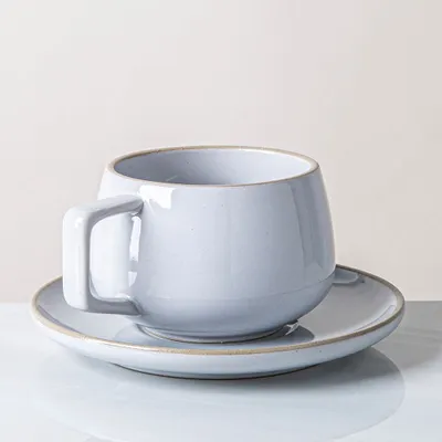 Bia Reactive Glaze Stoneware Cup & Saucer (Grey)