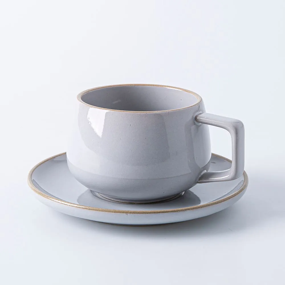 Bia Reactive Glaze Stoneware Cup & Saucer (Grey)