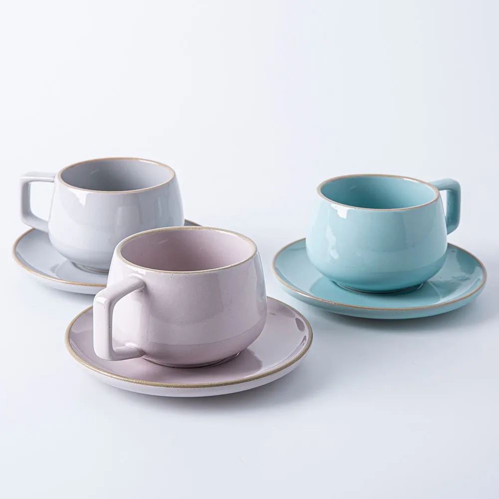 Bia Reactive Glaze Stoneware Cup & Saucer (Grey)