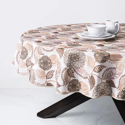 Texstyles Printed 'Madeira' Polyester Tablecloth 70" Round (Beige)