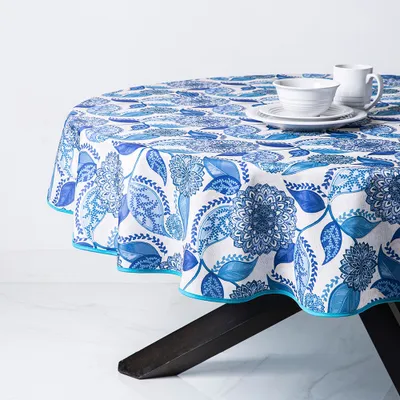 Texstyles Printed 'Madeira' Polyester Tablecloth 70" Round (Blue)