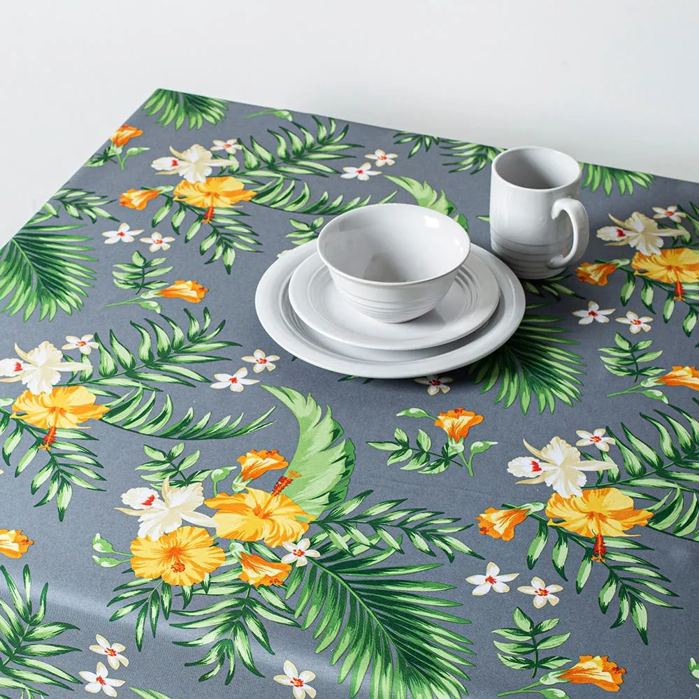 Texstyles Printed 'Tropical' Polyester Tablecloth 58"x78" (Grey)