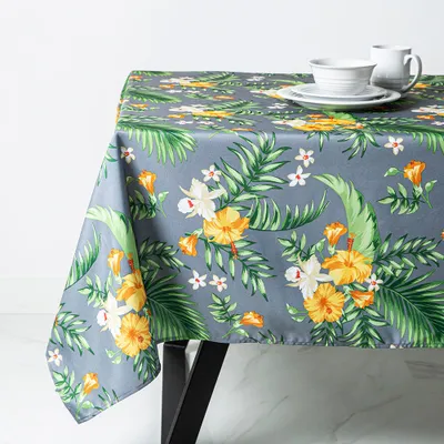 Texstyles Printed 'Tropical' Polyester Tablecloth 58"x94" (Grey)