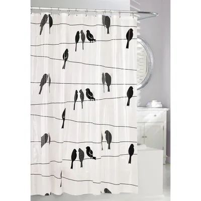 Moda At Home Peva 'Sitting Birds' Shower Curtain 70x72" (Black/Frost)
