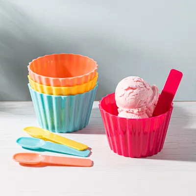Luciano Fun Times Ice Cream Cup & Spoon Combo - S/8 (Multi Colour)