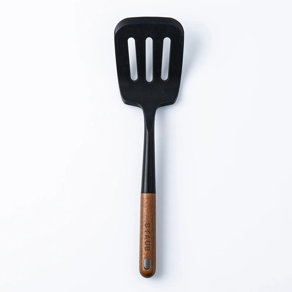 Staub Prep Simple Silicone Slotted Turner (Black)