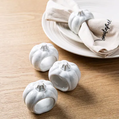 Harman Pumpkin Ceramic Napkin Ring - Set of 4 (White)