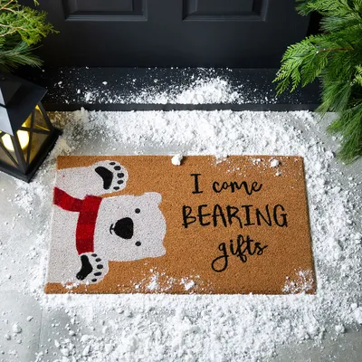 KSP Christmas 'Polar Bear' Coir Doormat (Black/White)