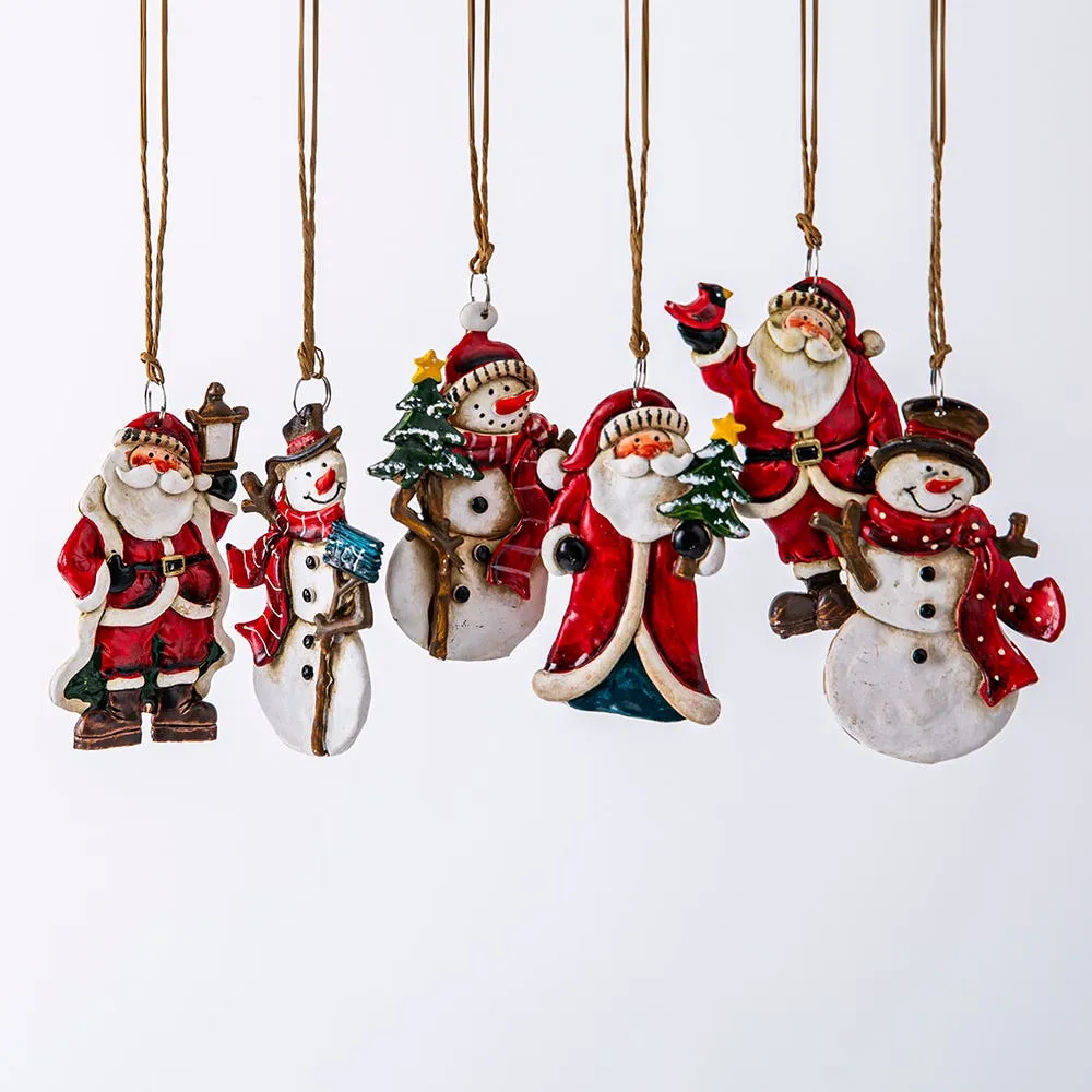 Christmas Tradition 'Wood Look' Ornament Snowman/Santa (Asstd.)