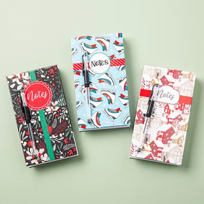 Ty Christmas Memo 'Chalet/Floral/Skates' Notepad w/Pen - S/2 (Asstd.)