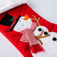 KSP Christmas 'Snowman' Velvet Stocking 20" (White/Red)