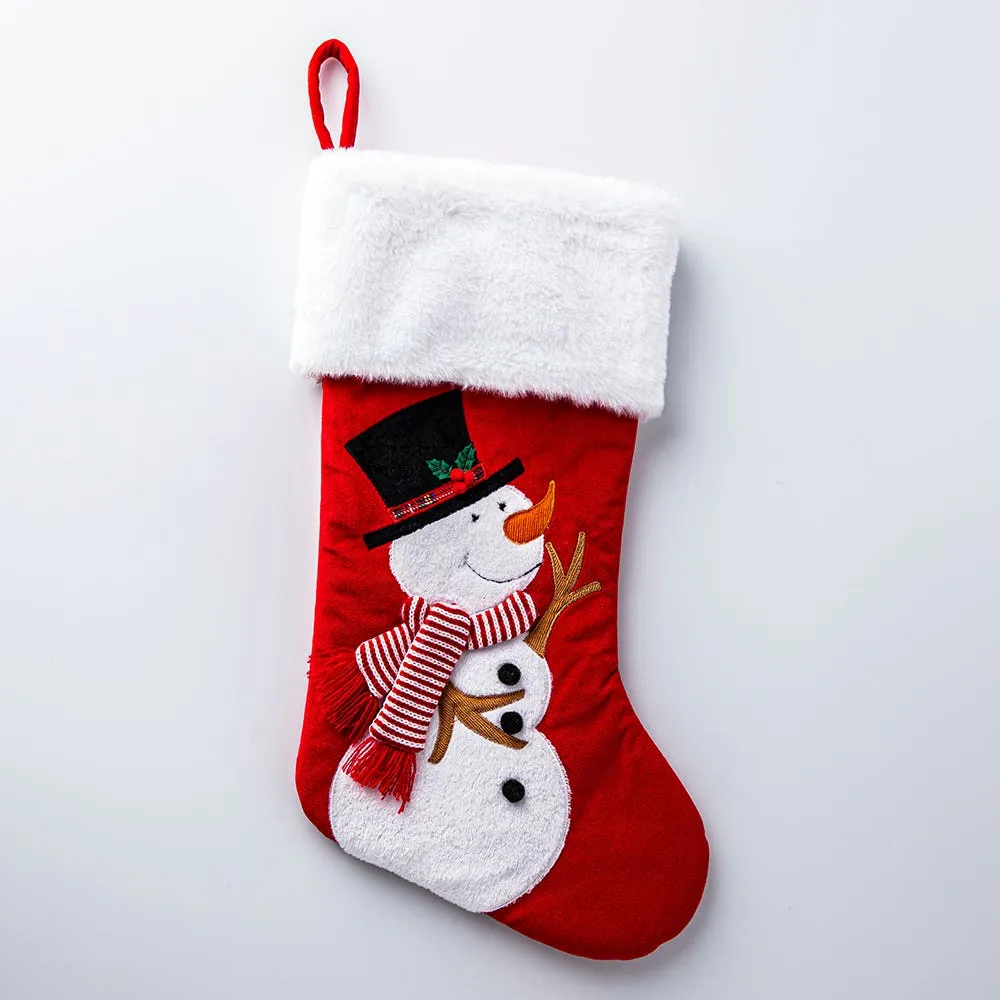 KSP Christmas 'Snowman' Velvet Stocking 20" (White/Red)