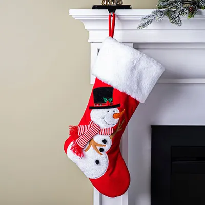 KSP Christmas 'Snowman' Velvet Stocking 20" (White/Red)