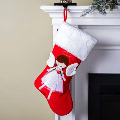 KSP Christmas 'Angel' Velvet Stocking 20" (White/Red)