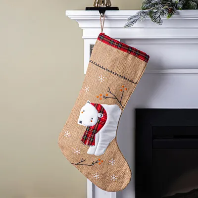 KSP Christmas 'Polar Bear' Jute Stocking 20" (Natural)