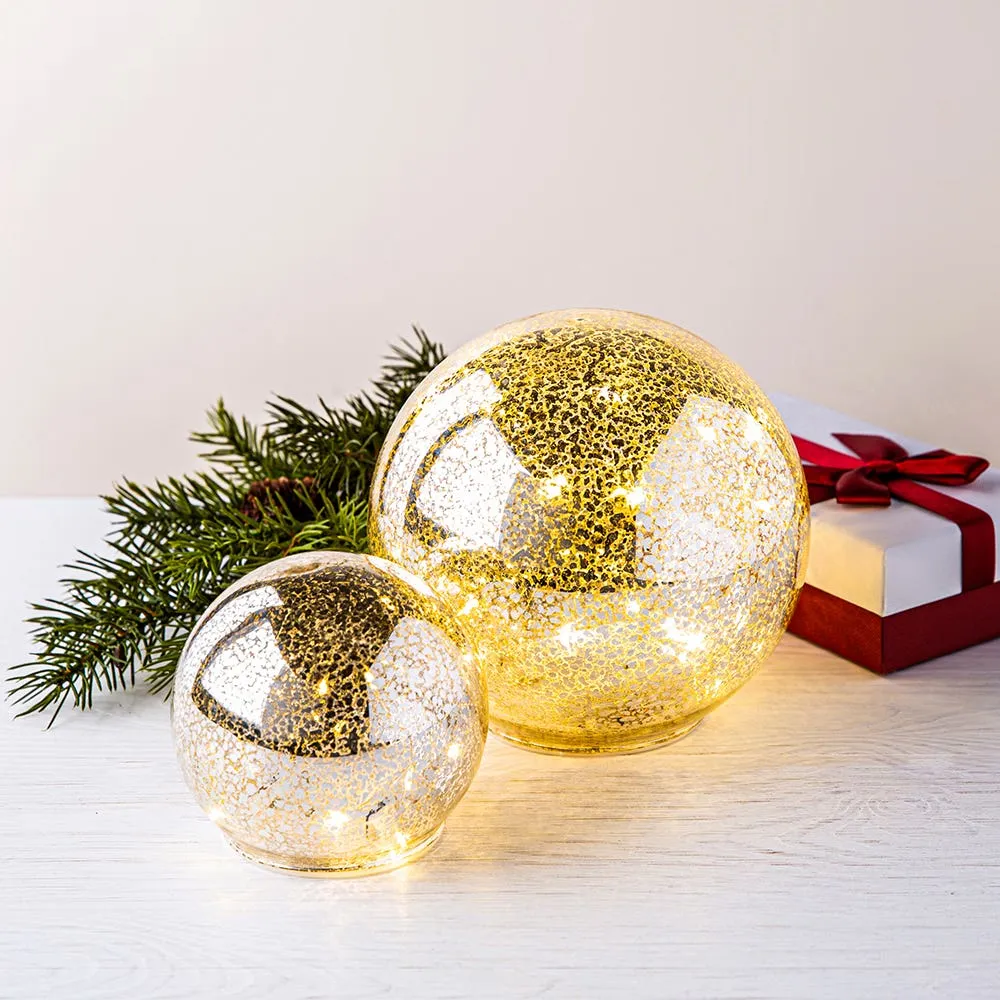 KSP Christmas Lustre Glass Ball with LED - Set of 2 (Gold/Clear)