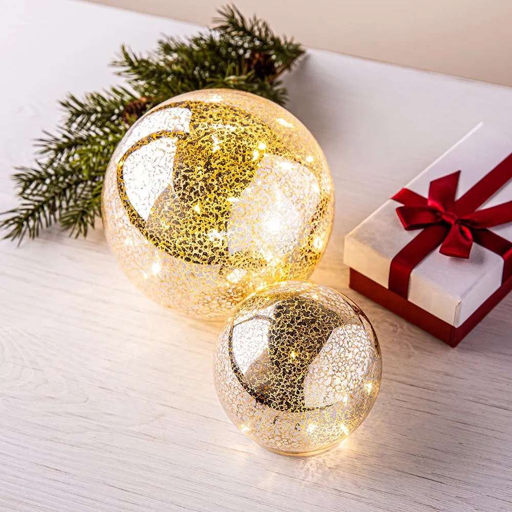 KSP Christmas Lustre Glass Ball with LED - Set of 2 (Gold/Clear)