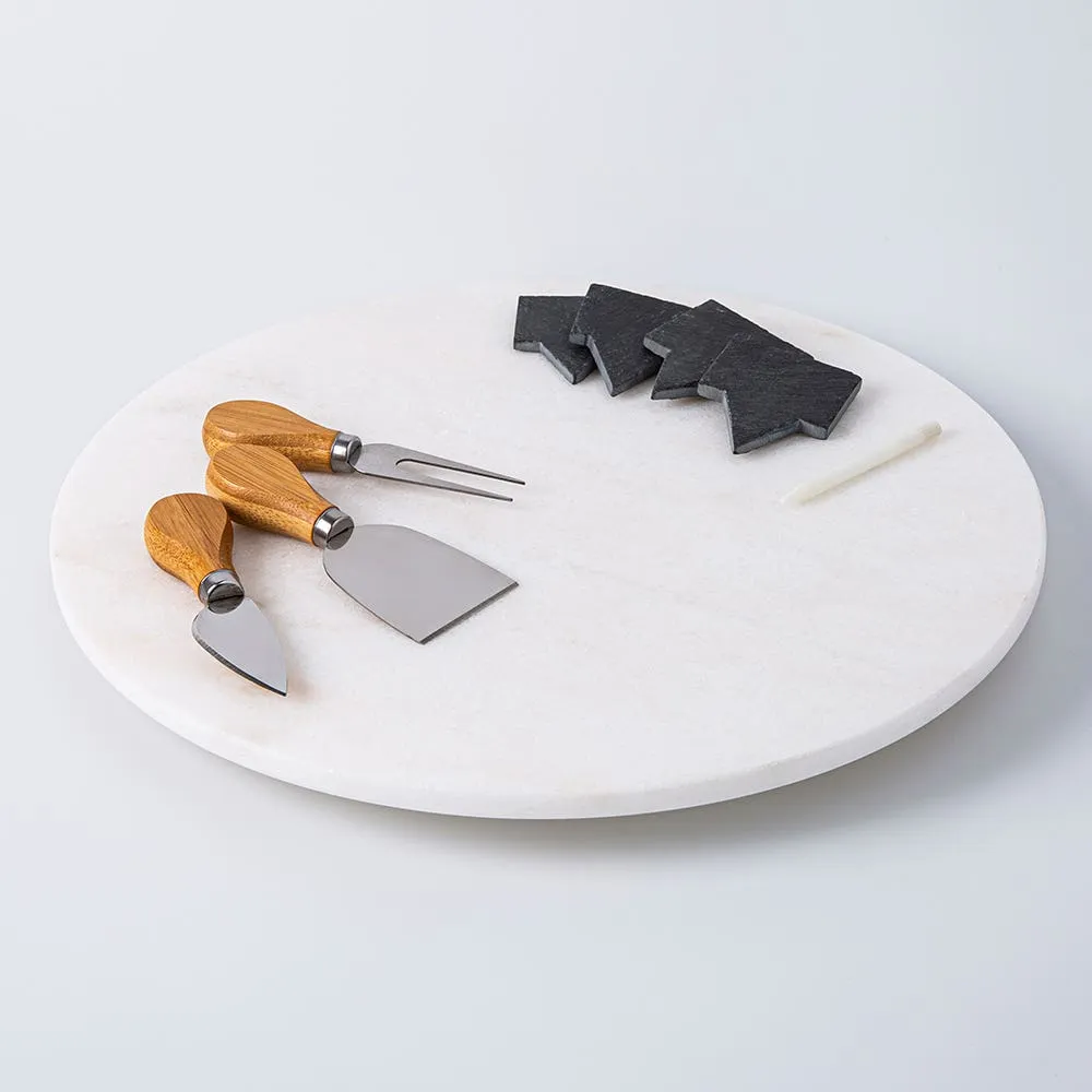 KSP Marble Turntable Cheese Board Combo - Set of 9 (White/Grey)