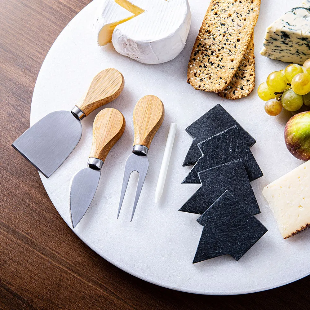 KSP Marble Turntable Cheese Board Combo - Set of 9 (White/Grey)