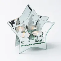 KSP Christmas Mirror 'Star' Glass Tealight Holder 2-Lite (White/Clear)