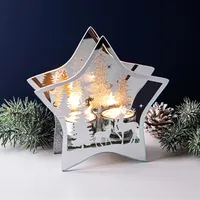 KSP Christmas Mirror 'Star' Glass Tealight Holder 2-Lite (White/Clear)