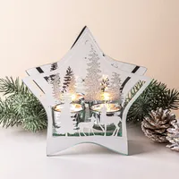 KSP Christmas Mirror 'Star' Glass Tealight Holder 2-Lite (White/Clear)