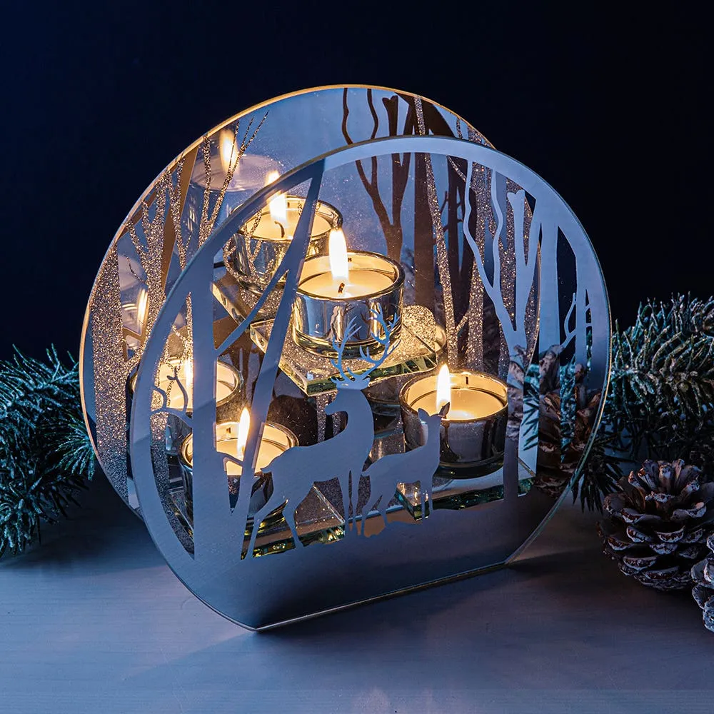 KSP Christmas Mirror 'Winter Forest' Glass Tealight Holder 3-Light