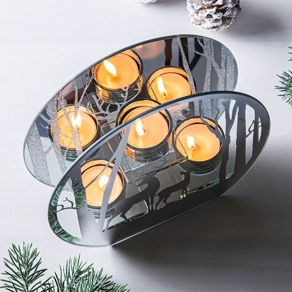 KSP Christmas Mirror 'Winter Forest' Glass Tealight Holder 3-Light