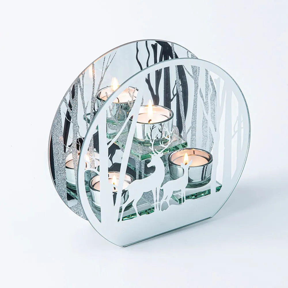 KSP Christmas Mirror 'Winter Forest' Glass Tealight Holder 3-Light