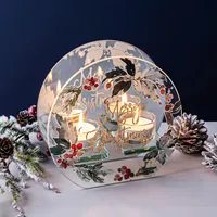 KSP Christmas Mirror 'Berries w/ Holly' Glass Tealight Holder 2-Light