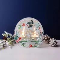 KSP Christmas Mirror 'Berries w/ Holly' Glass Tealight Holder 2-Light