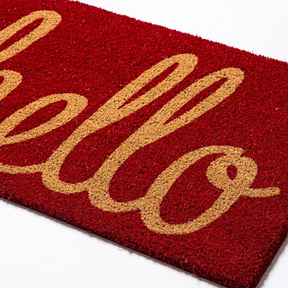 KSP Christmas 'Hello' Coir Doormat (Red)