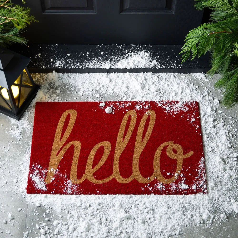 KSP Christmas 'Hello' Coir Doormat (Red)