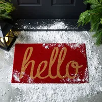 KSP Christmas 'Hello' Coir Doormat (Red)