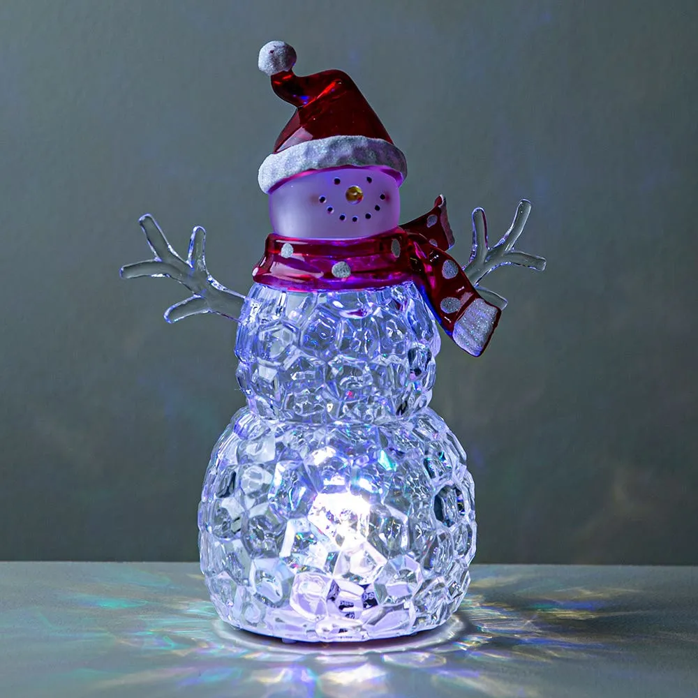 Ty Christmas Acrylic 'Santa Hat' LED Snowman (Multi Colour)